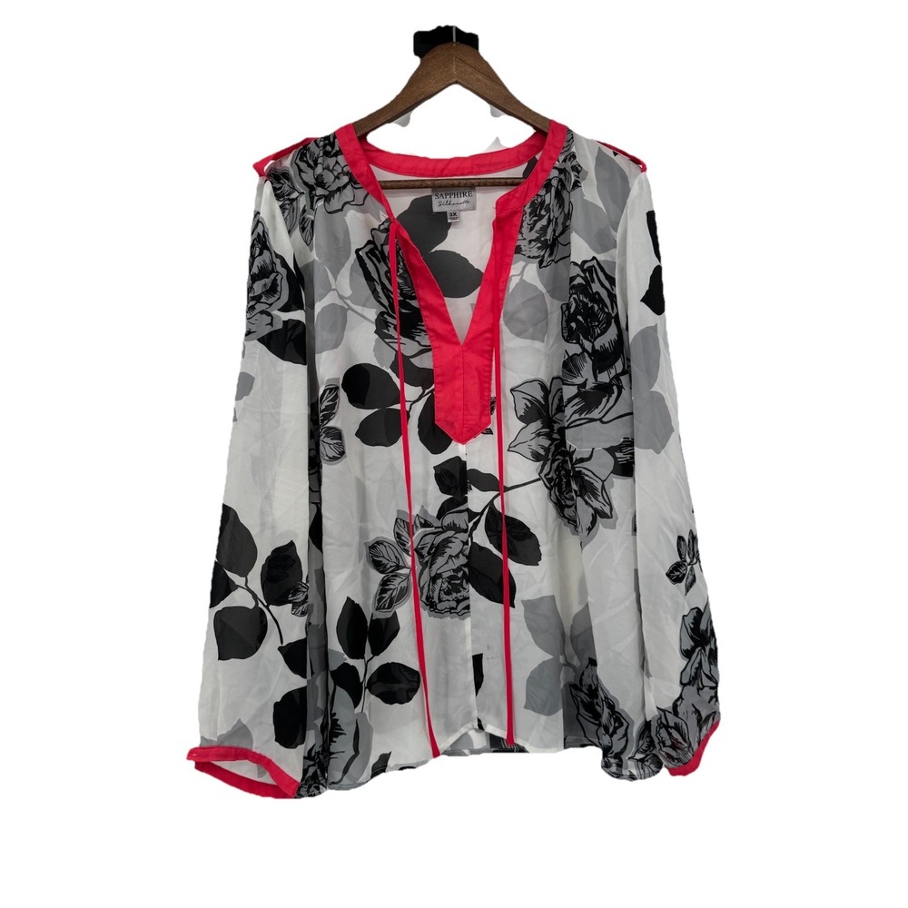 3X Sapphire Silhouette Sheer Blouse Peasant Black White Hot Pink Fairy Spring